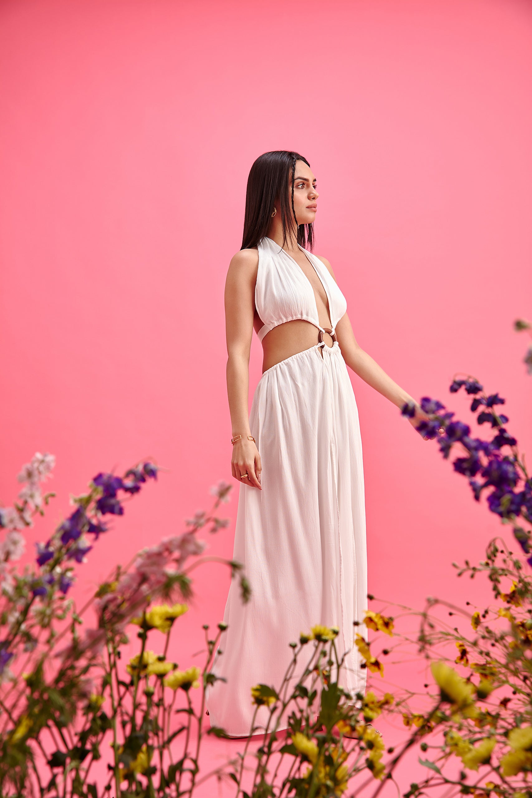 Halter Neck Maxi Dress with Wooden O-Ring