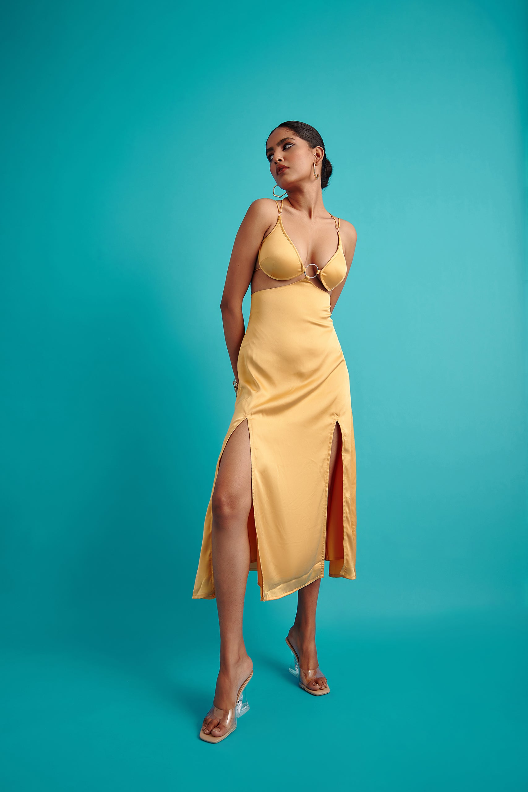 O-Ring Satin Slip Dress