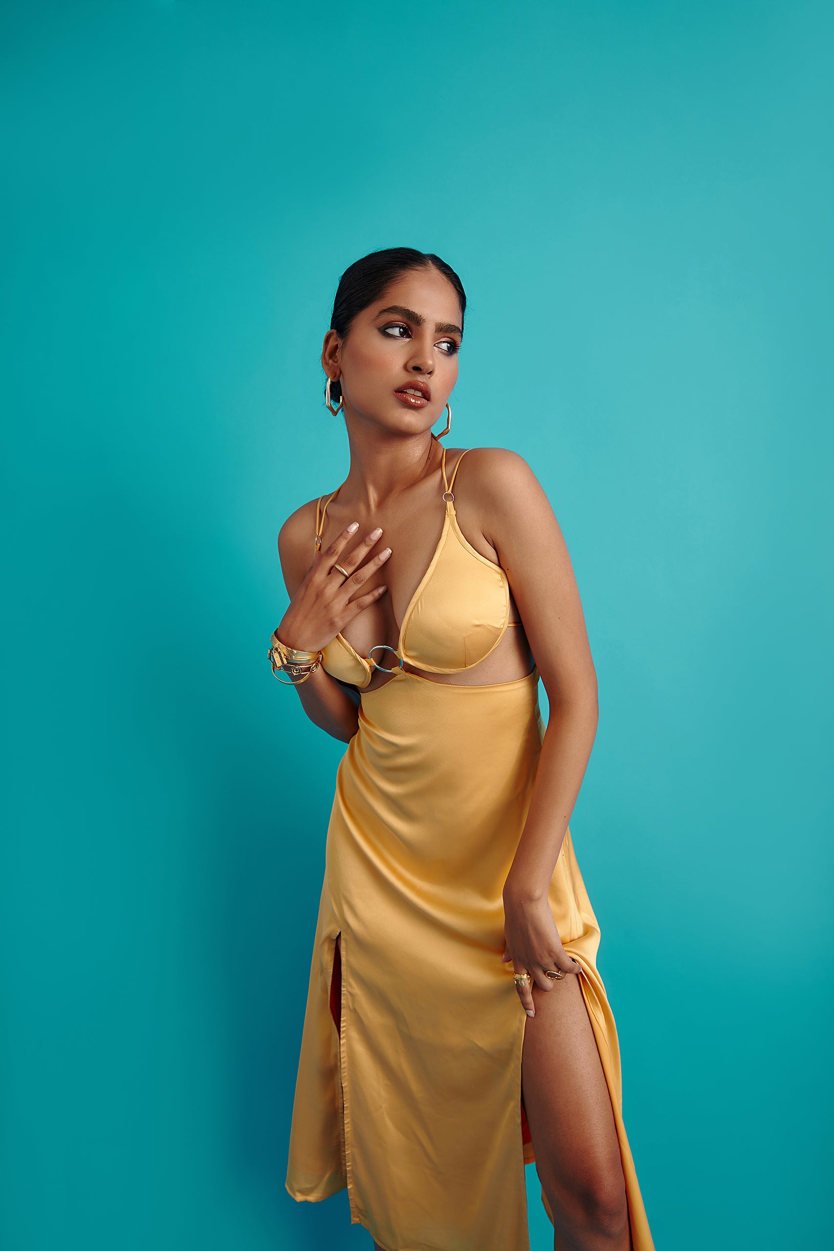 O-Ring Satin Slip Dress