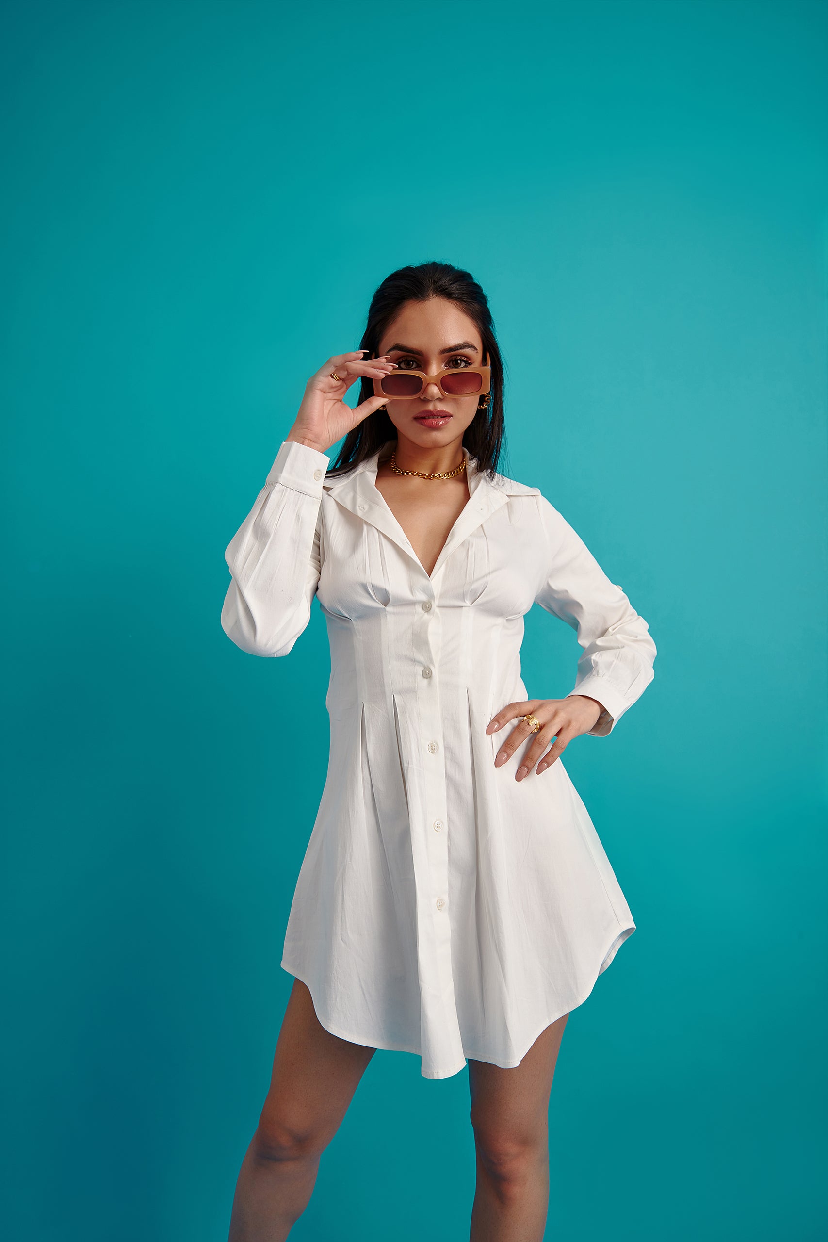 White pleated 2025 shirt dress