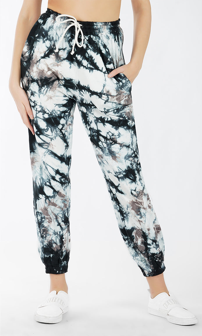 Black-White Tie & Dye Joggers