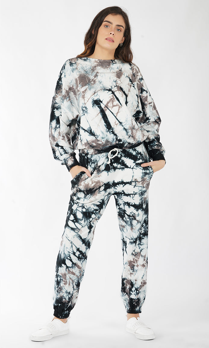 Black-White Tie & Dye Over-sized Sweatshirt