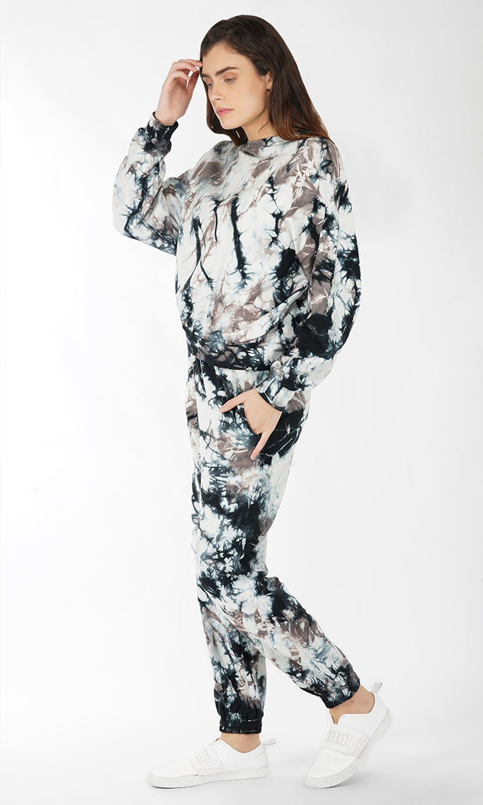 Black-White Tie & Dye Over-sized Sweatshirt