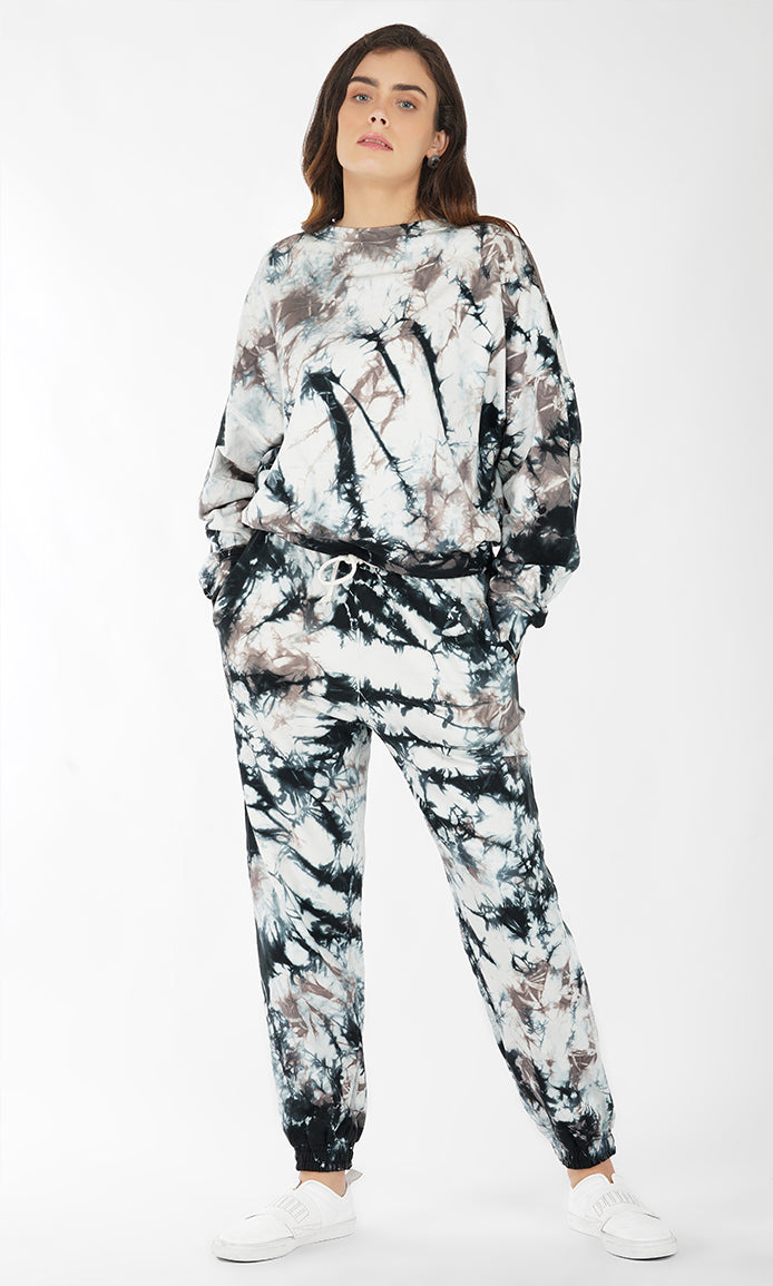 Black-White Tie & Dye Over-sized Sweatshirt