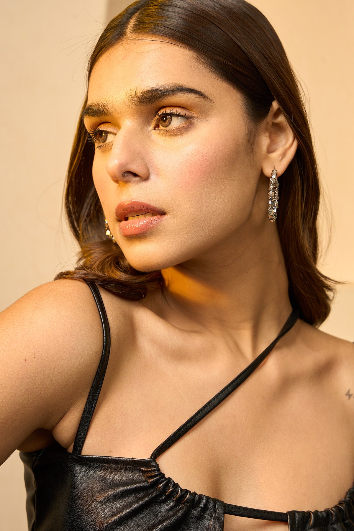 Silver Geometric Hinged Hoop Earring