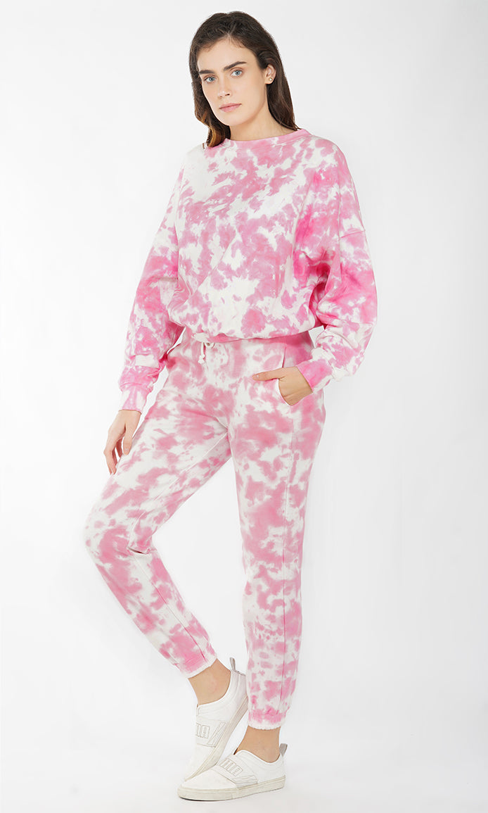 Pink-White Tie & Dye Over-sized Sweatshirt