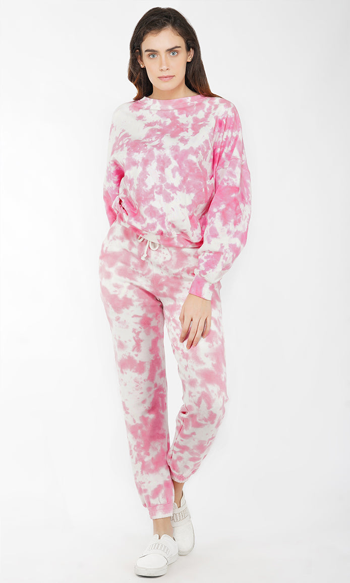 Pink-White Tie & Dye Over-sized Sweatshirt