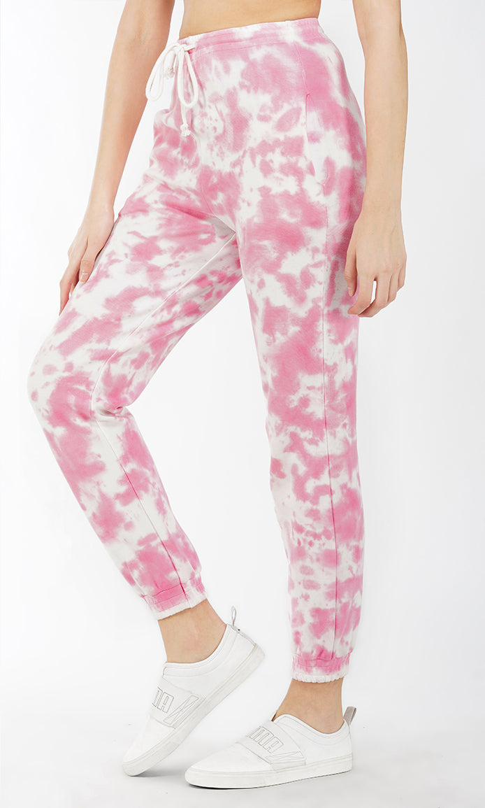 Pink-White Tie & Dye Joggers