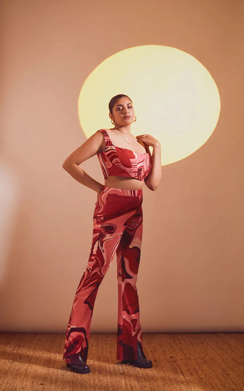 Red Swirl Print Fitted Corset Top