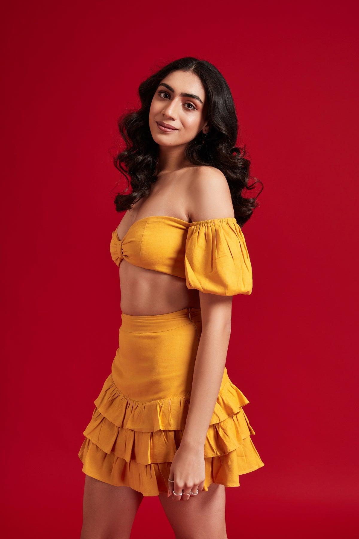 Yellow Mini Frill Skirt
