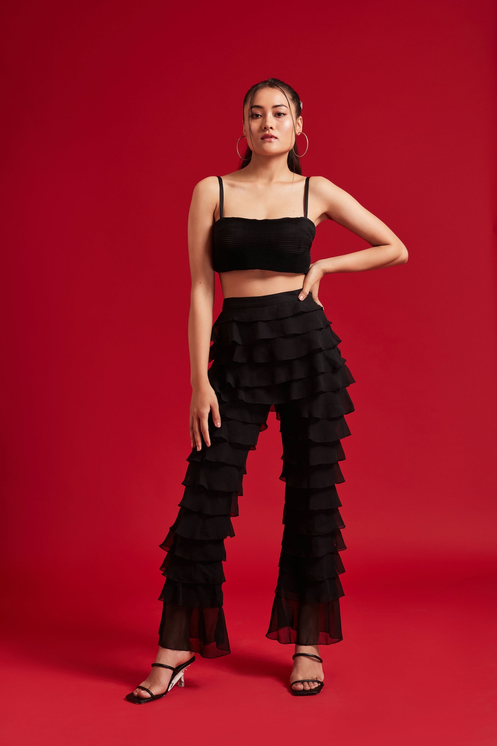 All Black Pleated Strap Top