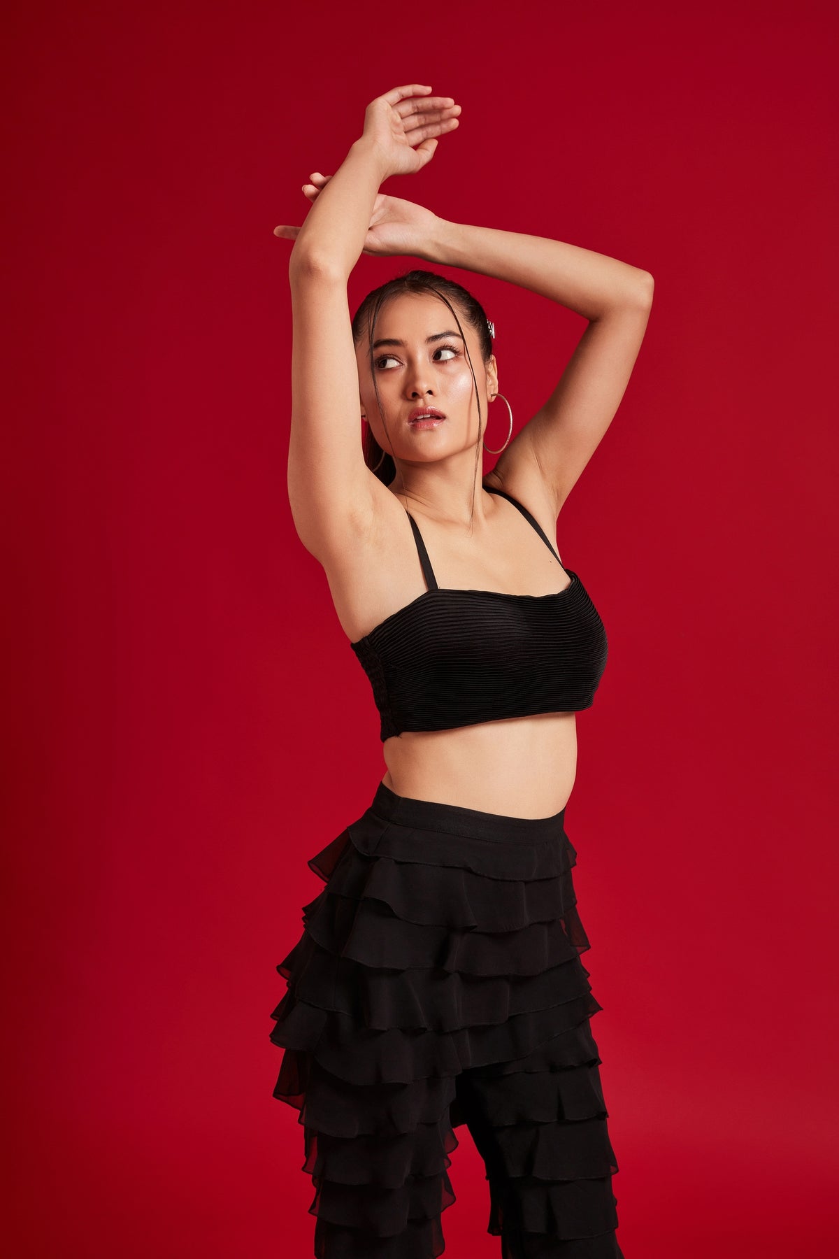 All Black Pleated Strap Top
