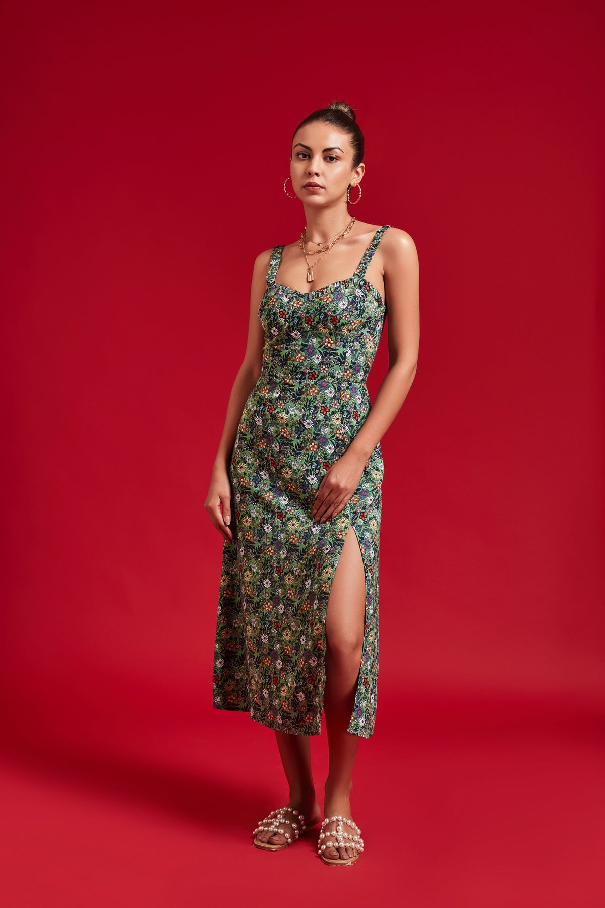 Green Floral Slip Dress