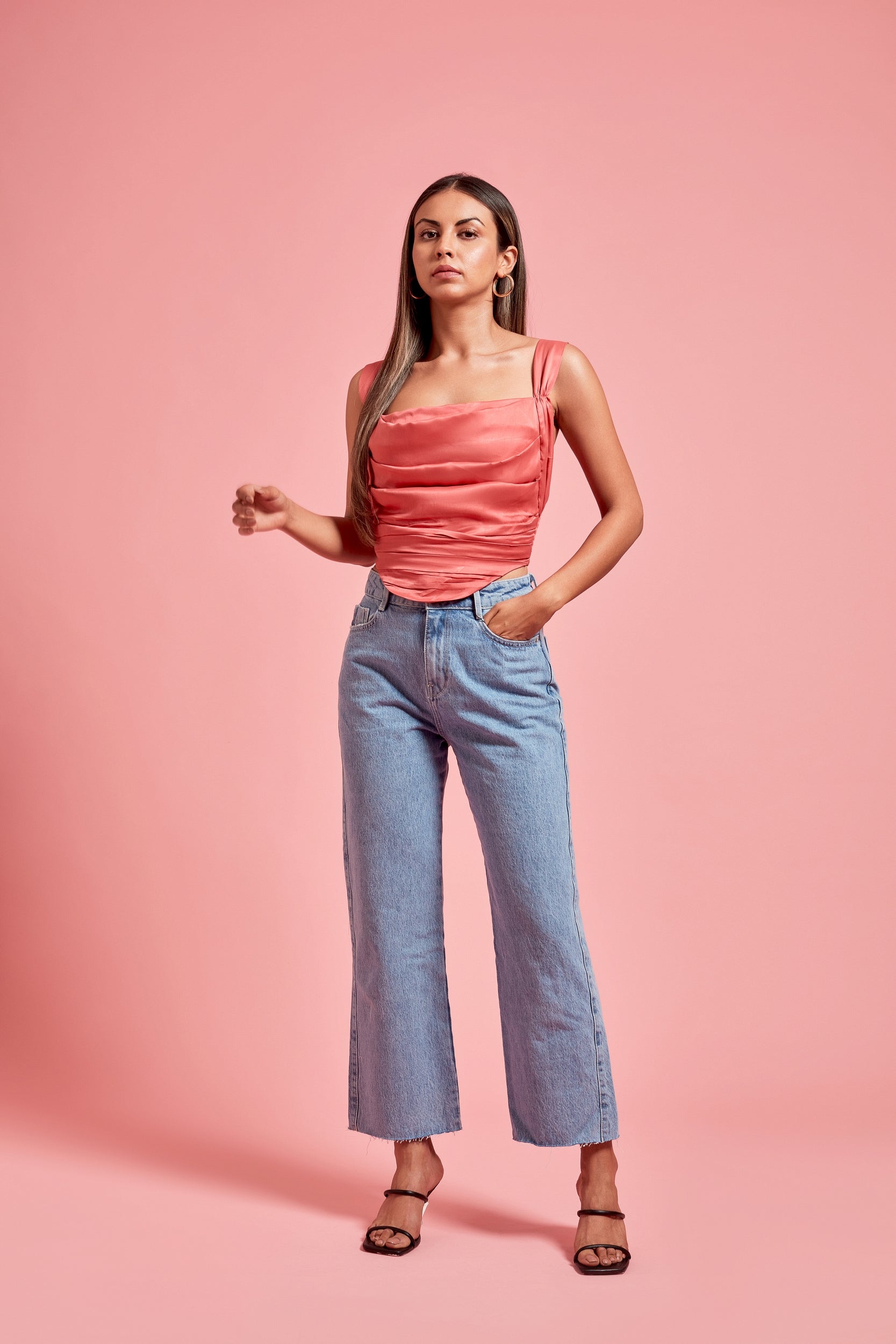 Pink Cowl Satin Corset Top