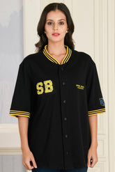 Spongebob:Mussel Beach Athletics Women's Varsity T-shirt - Black