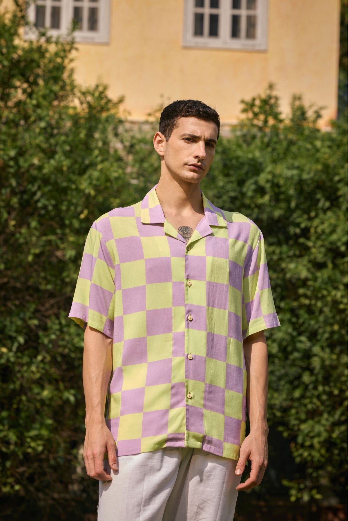 Checkerboard Print Short-Sleeve Shirt