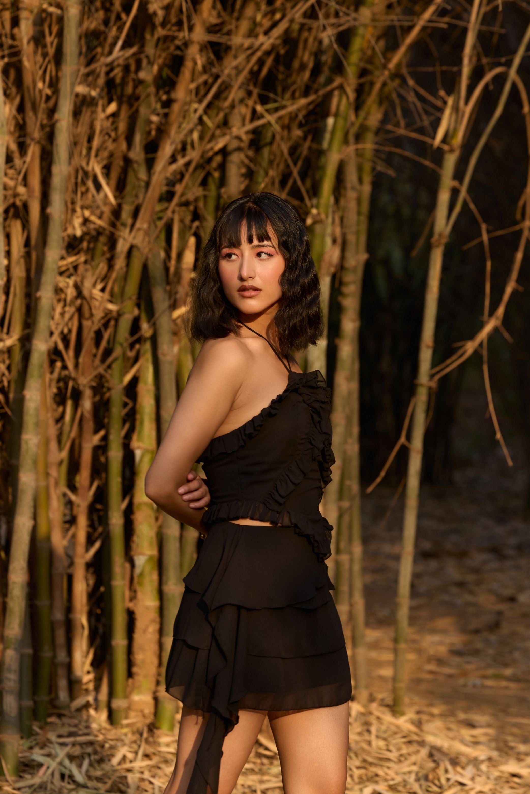 Black Ruffled Halter Neck Top
