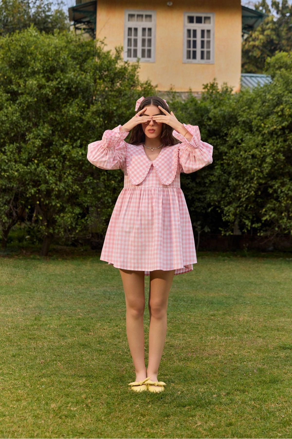 Pink Checked Flared Mini Dress