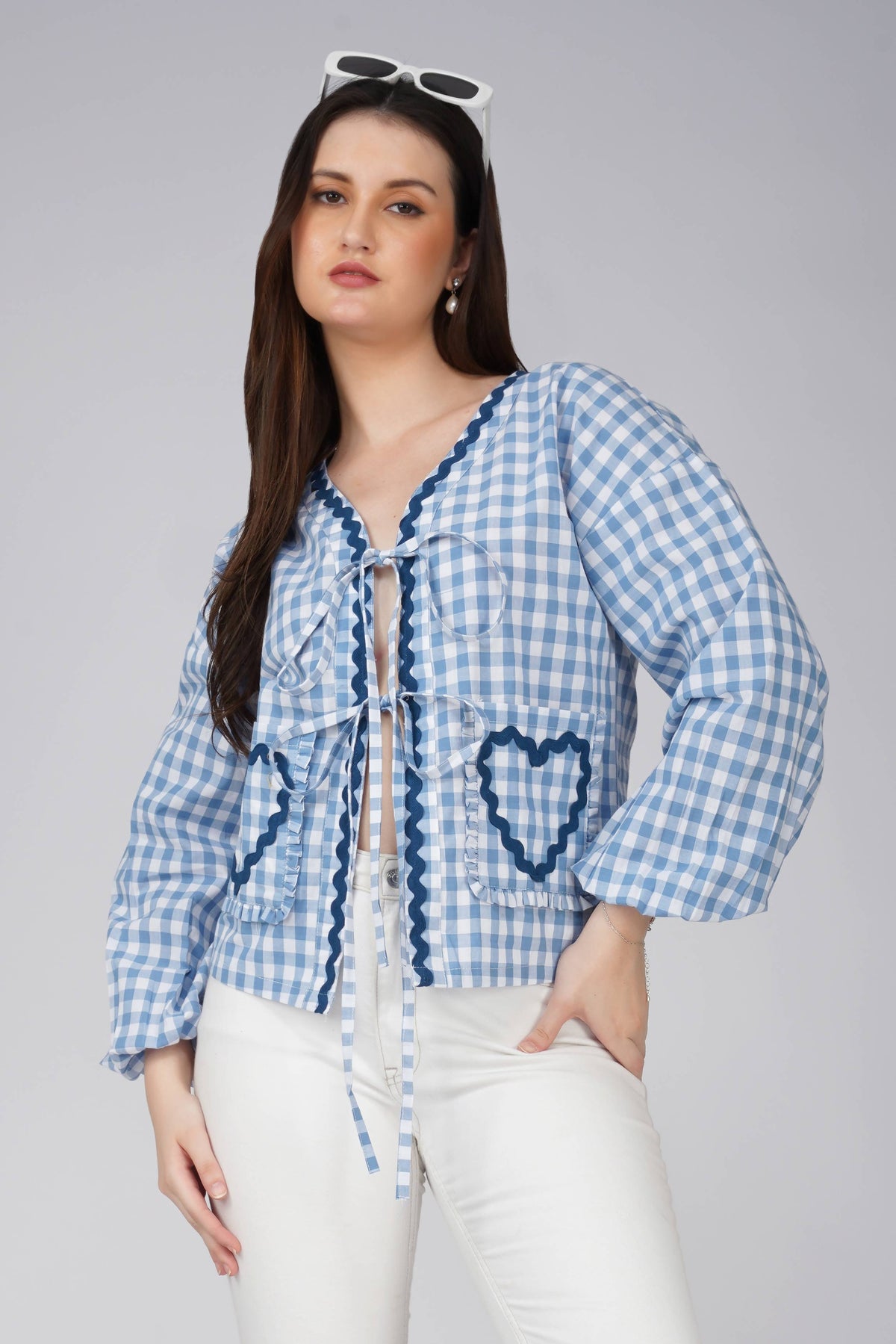 Heart Applique Shirt Top Blue