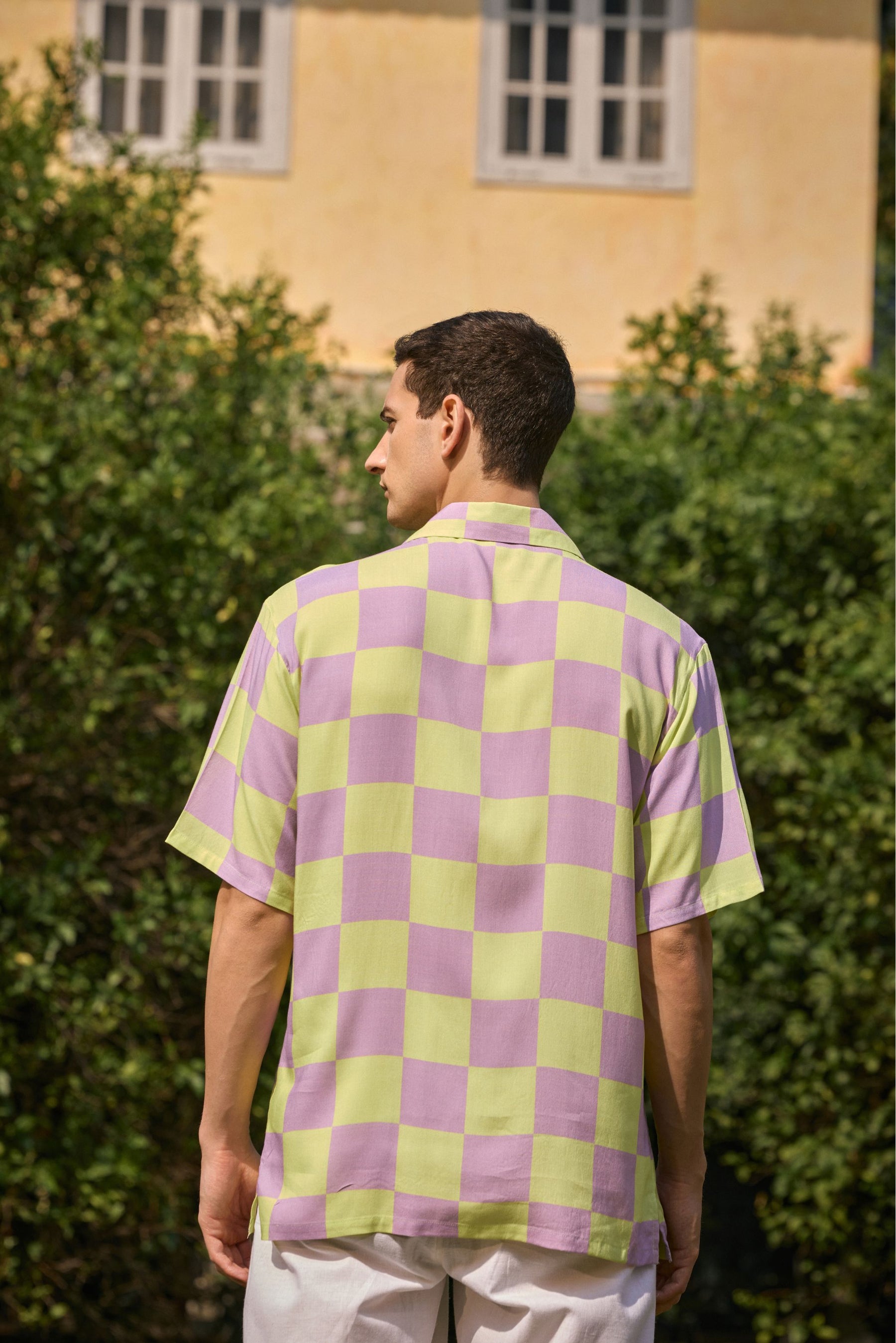 Checkerboard Print Short-Sleeve Shirt