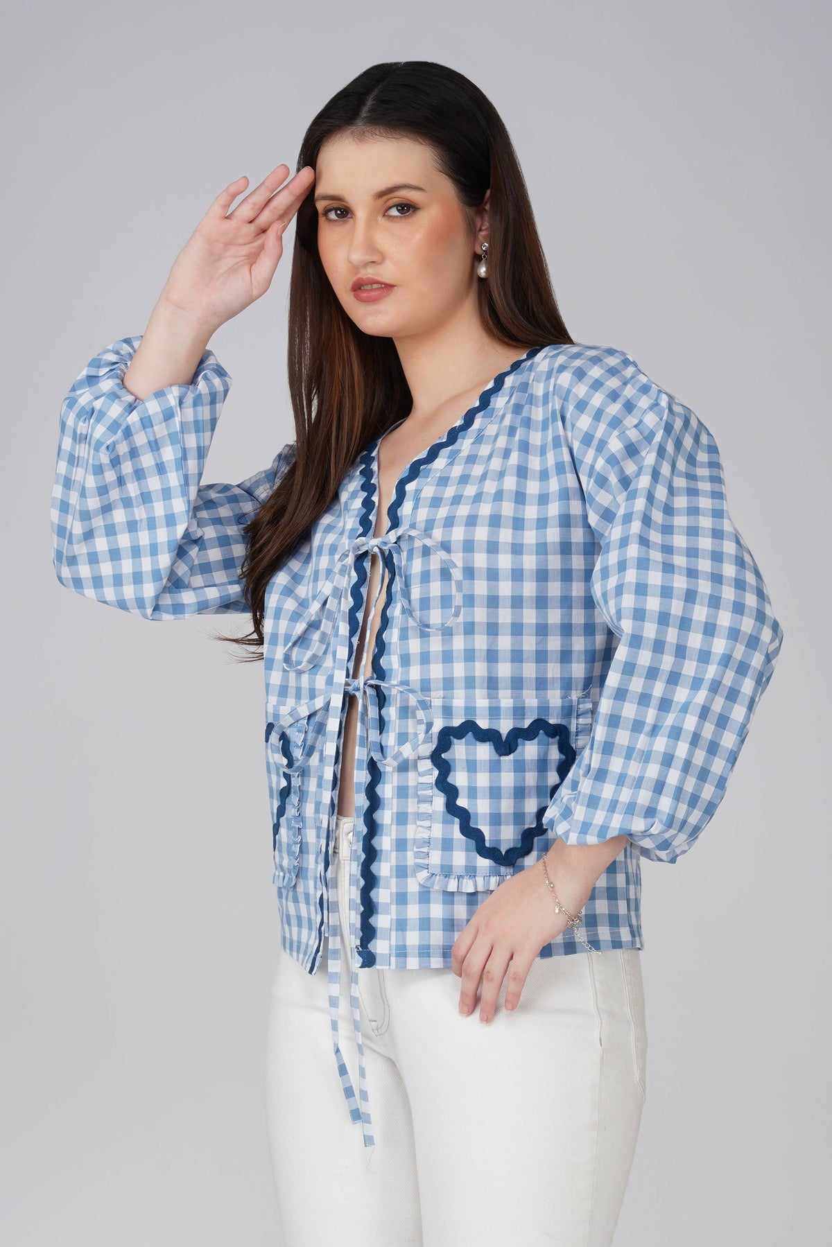 Heart Applique Shirt Top Blue