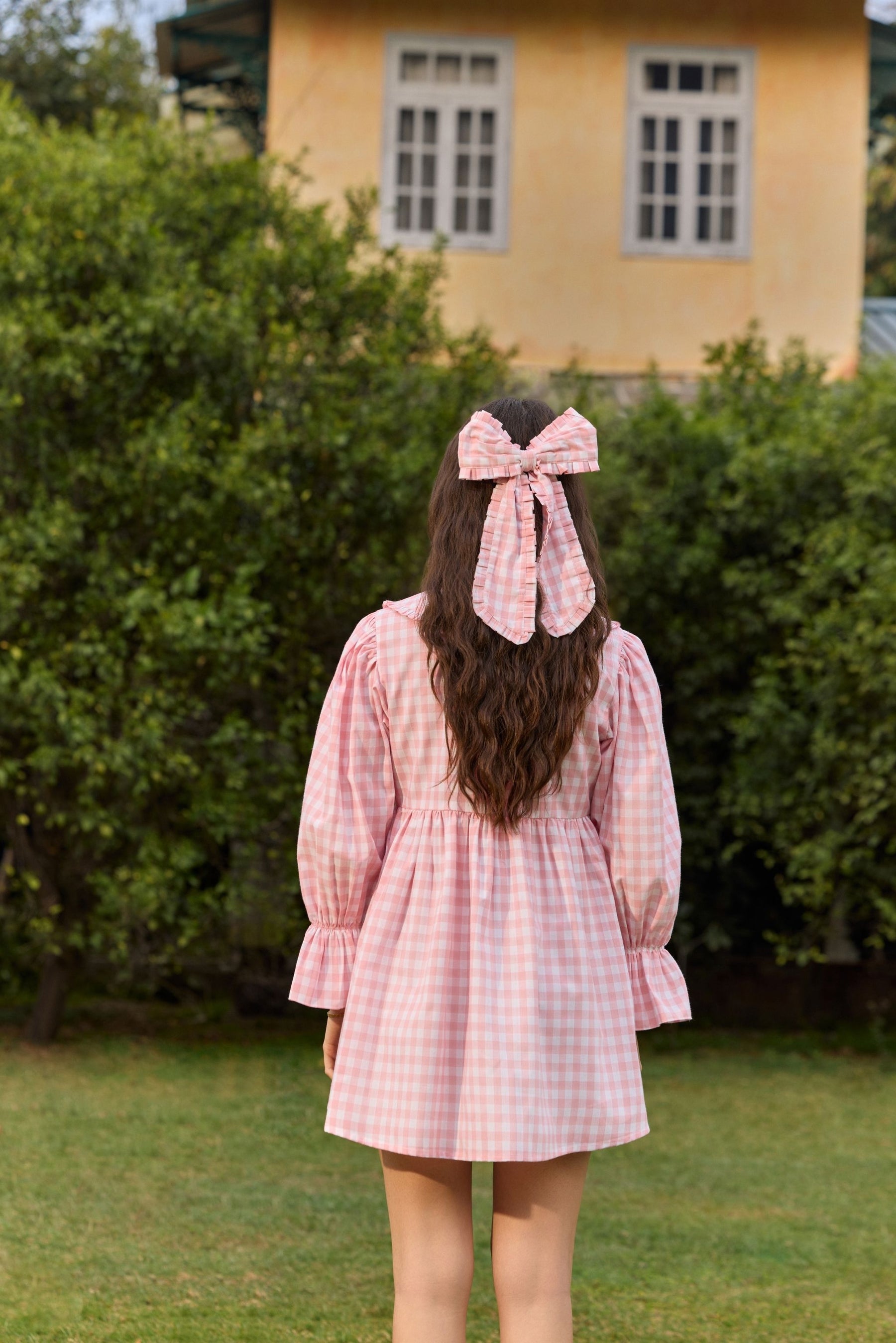 Pink Checked Flared Mini Dress