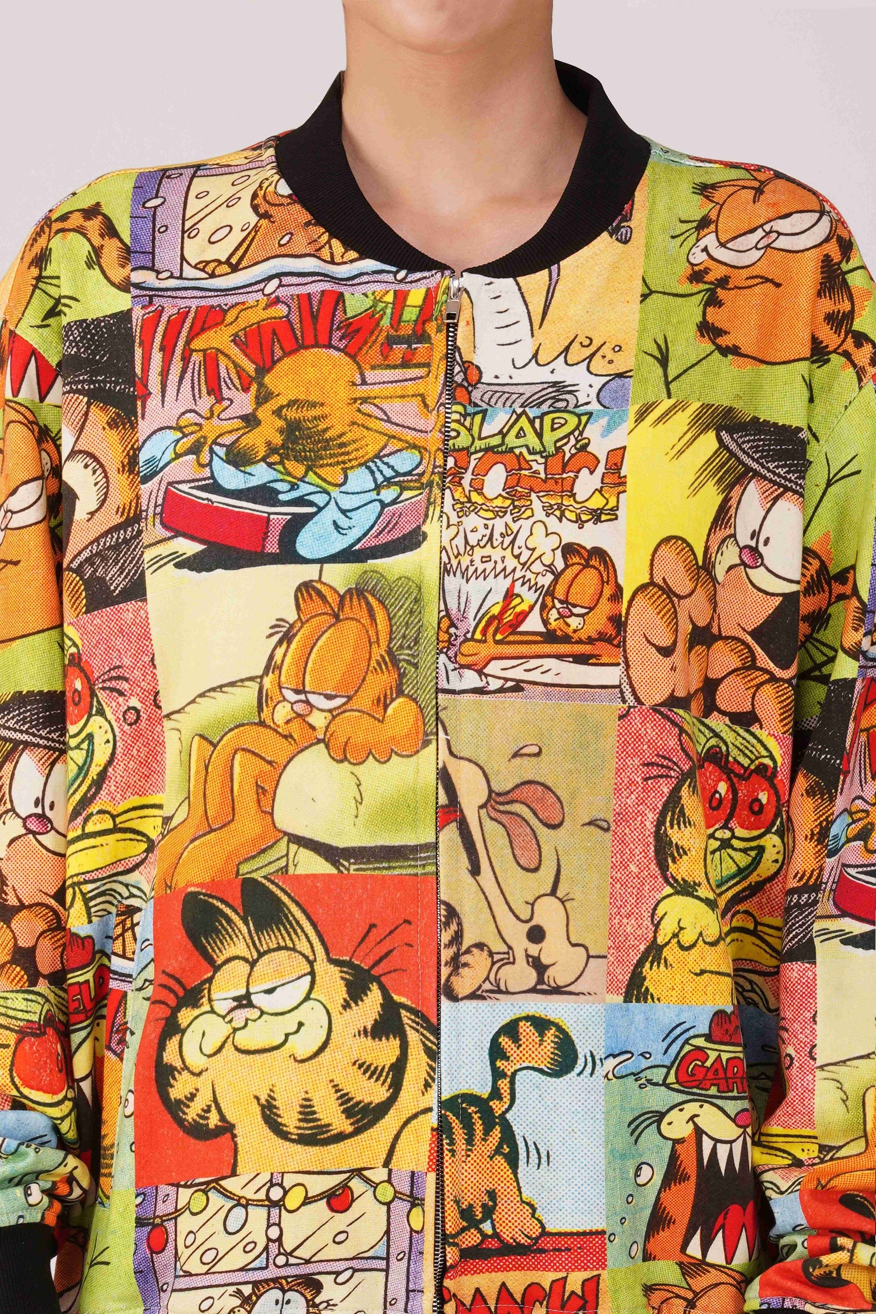 Garfield:Comic Collage Printed Bomber Jacket