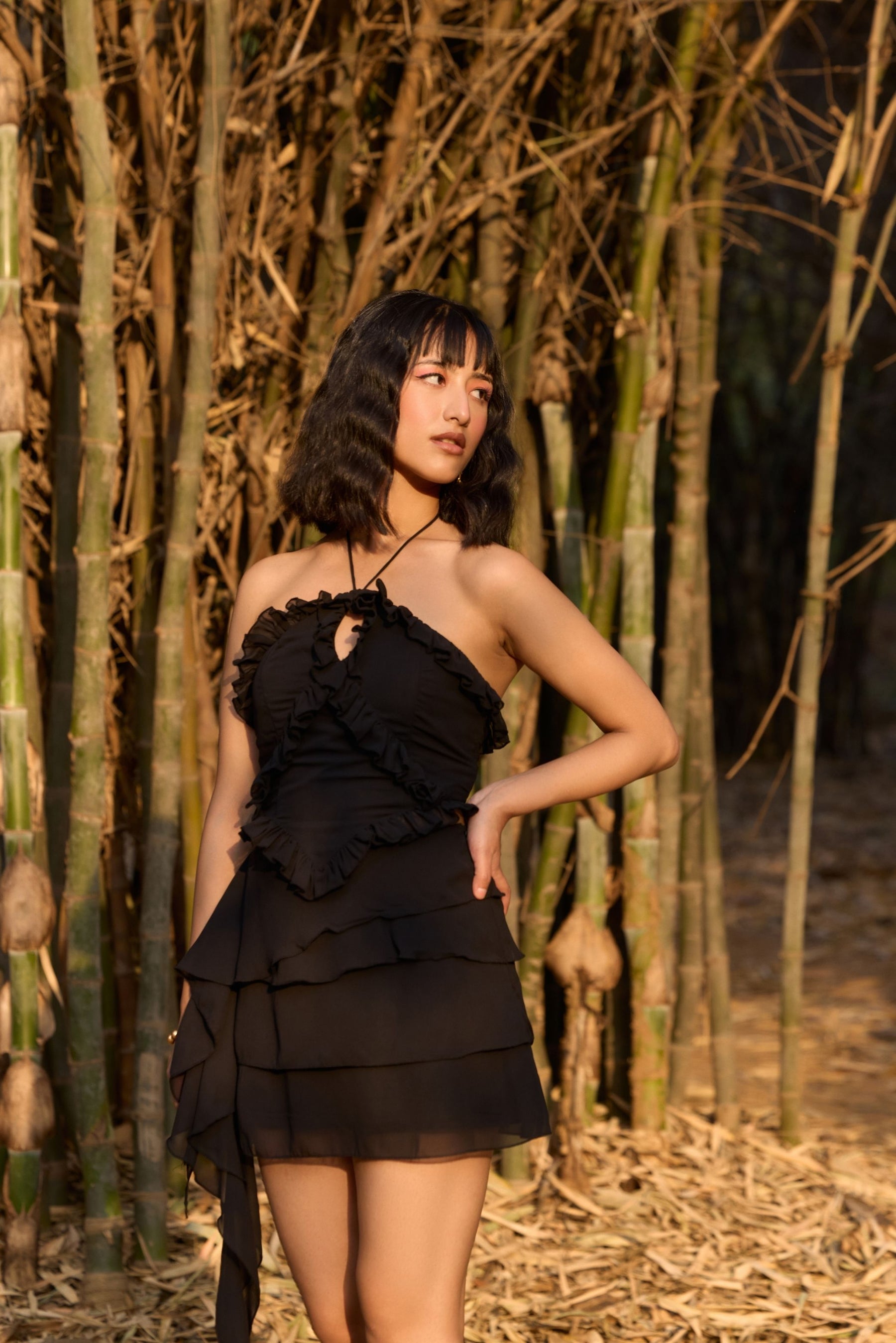 Black Ruffled Halter Neck Co-ord Set