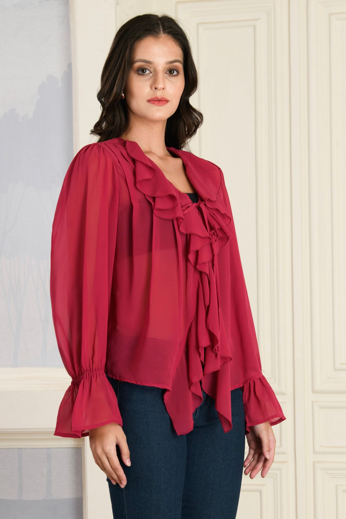 Fuchsia Pink Ruffle Top