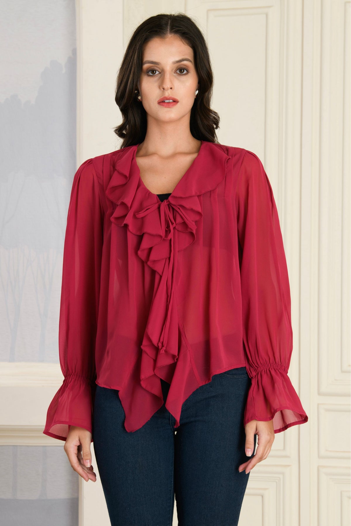 Fuchsia Pink Ruffle Top