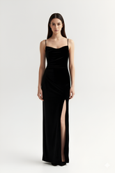 Black Velvet Cowl Neck Dress