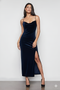 Blue Velvet Cowl Neck Dress