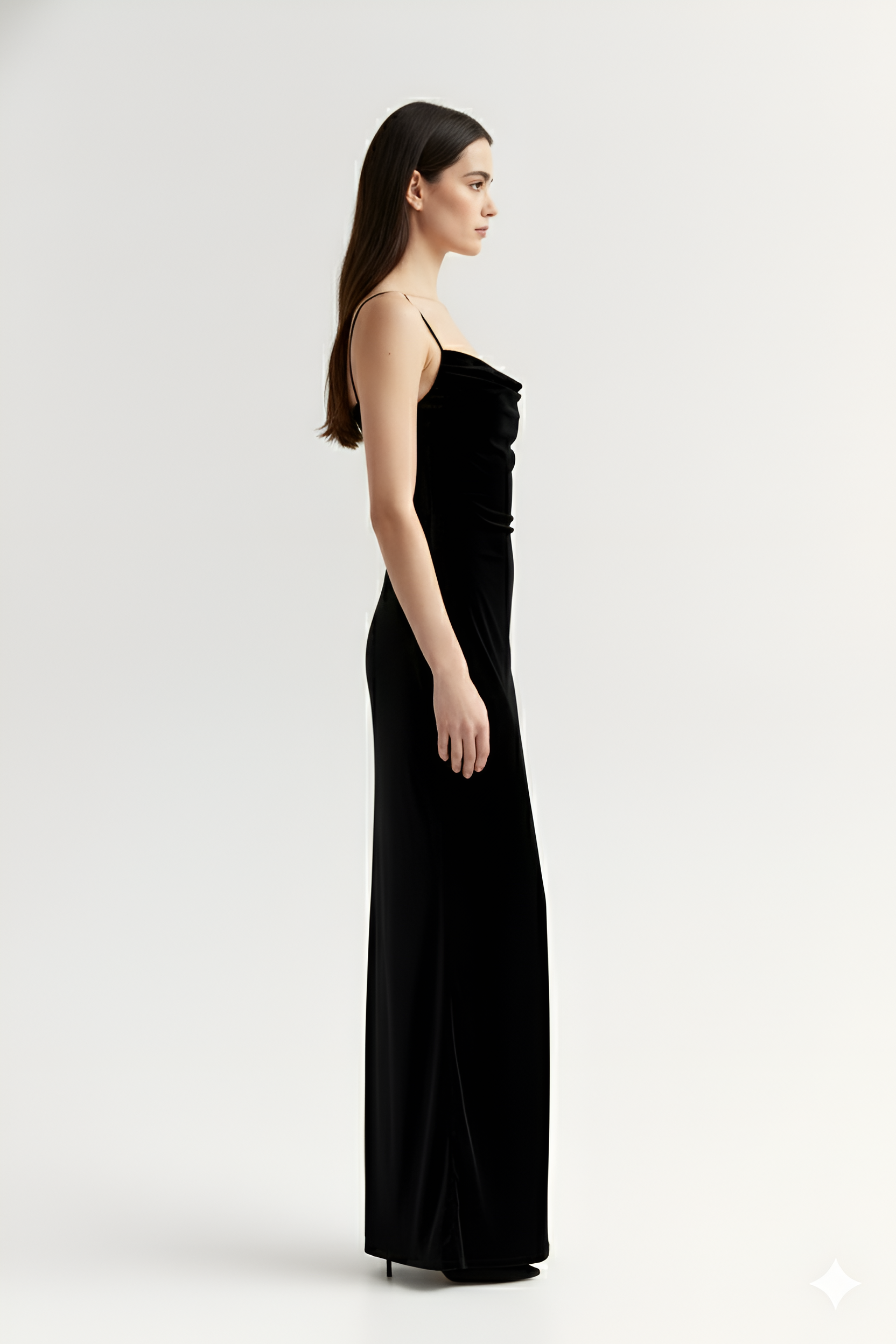 Black Velvet Cowl Neck Dress