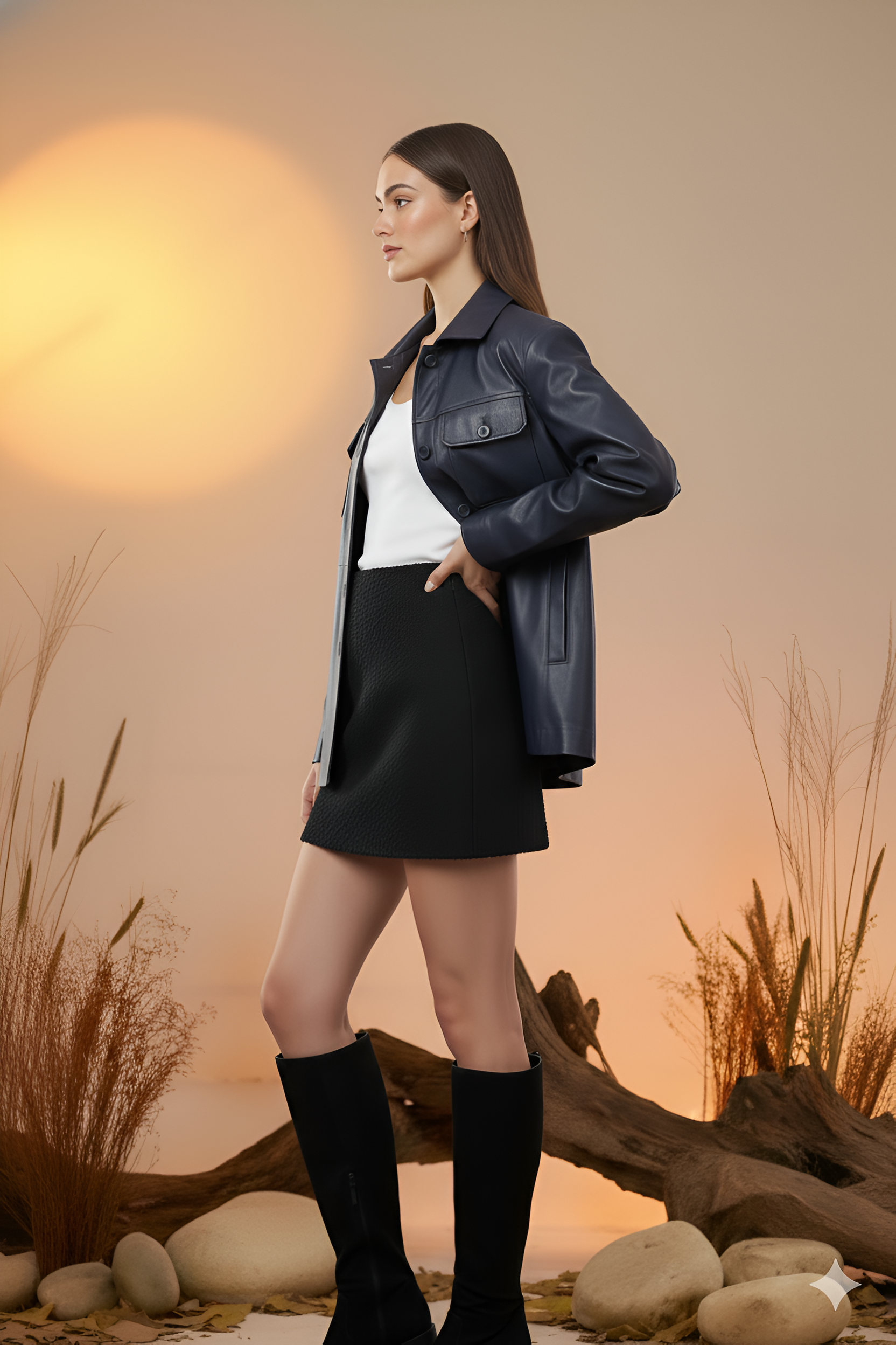 Faux Leather Utility Jacket-Navy Blue