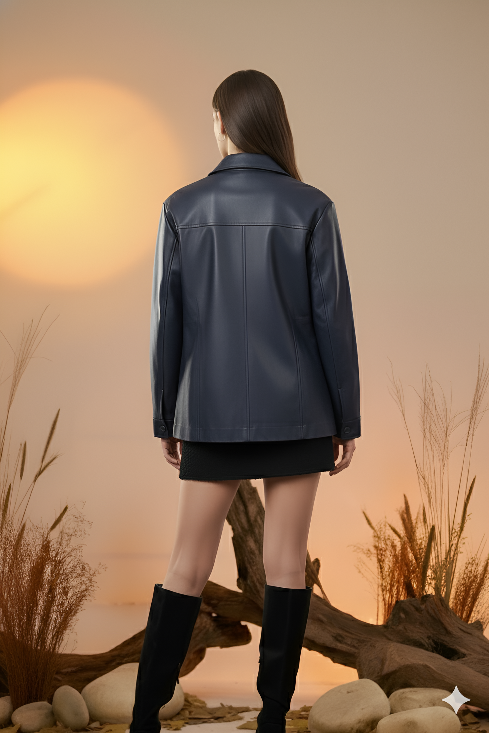 Faux Leather Utility Jacket-Navy Blue