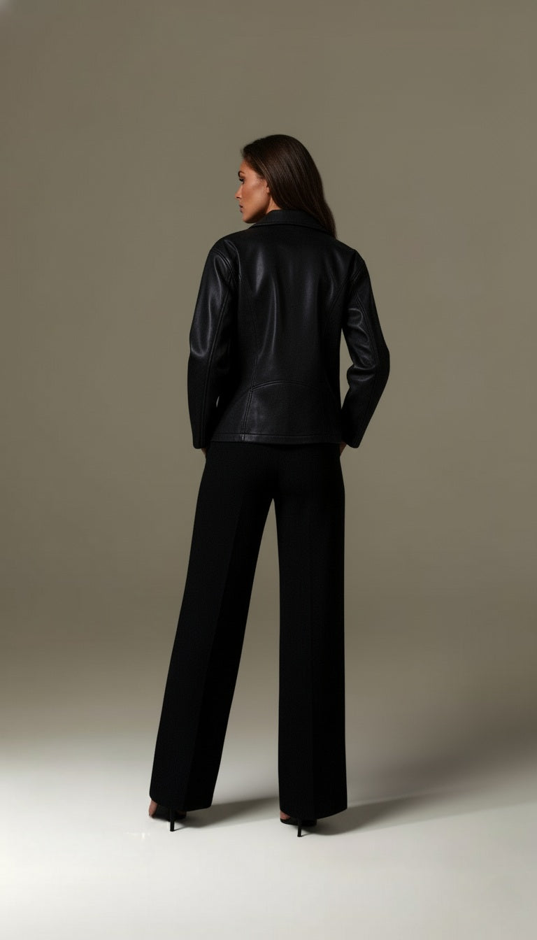 Classic Black Faux Leather Zip-Up Jacket