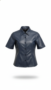 Midnight Blue Leather Button-Up Shirt