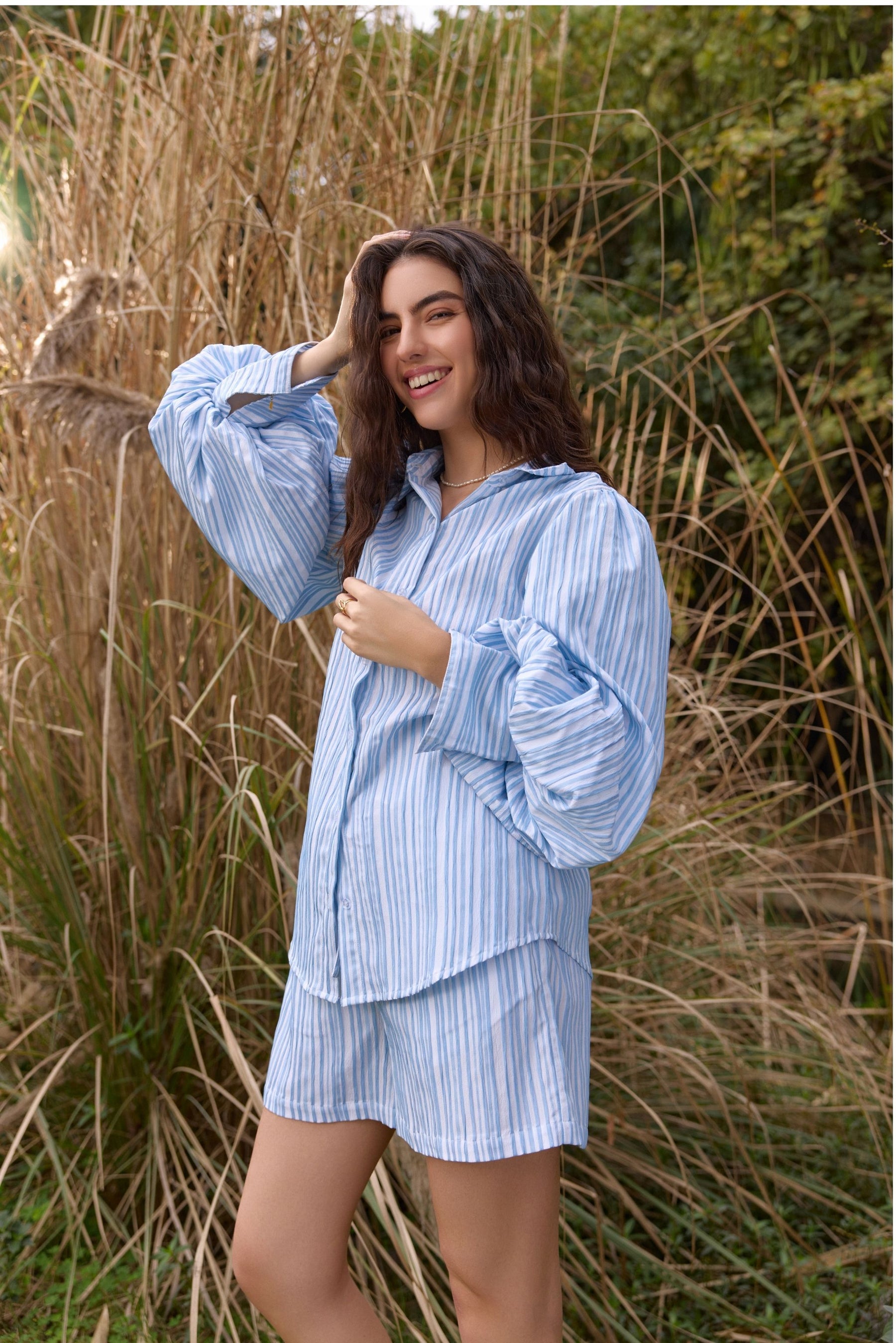 Blue Striped Relaxed Shorts