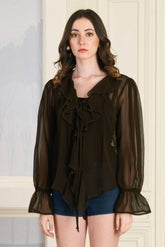 Mocha Brown Ruffle Top