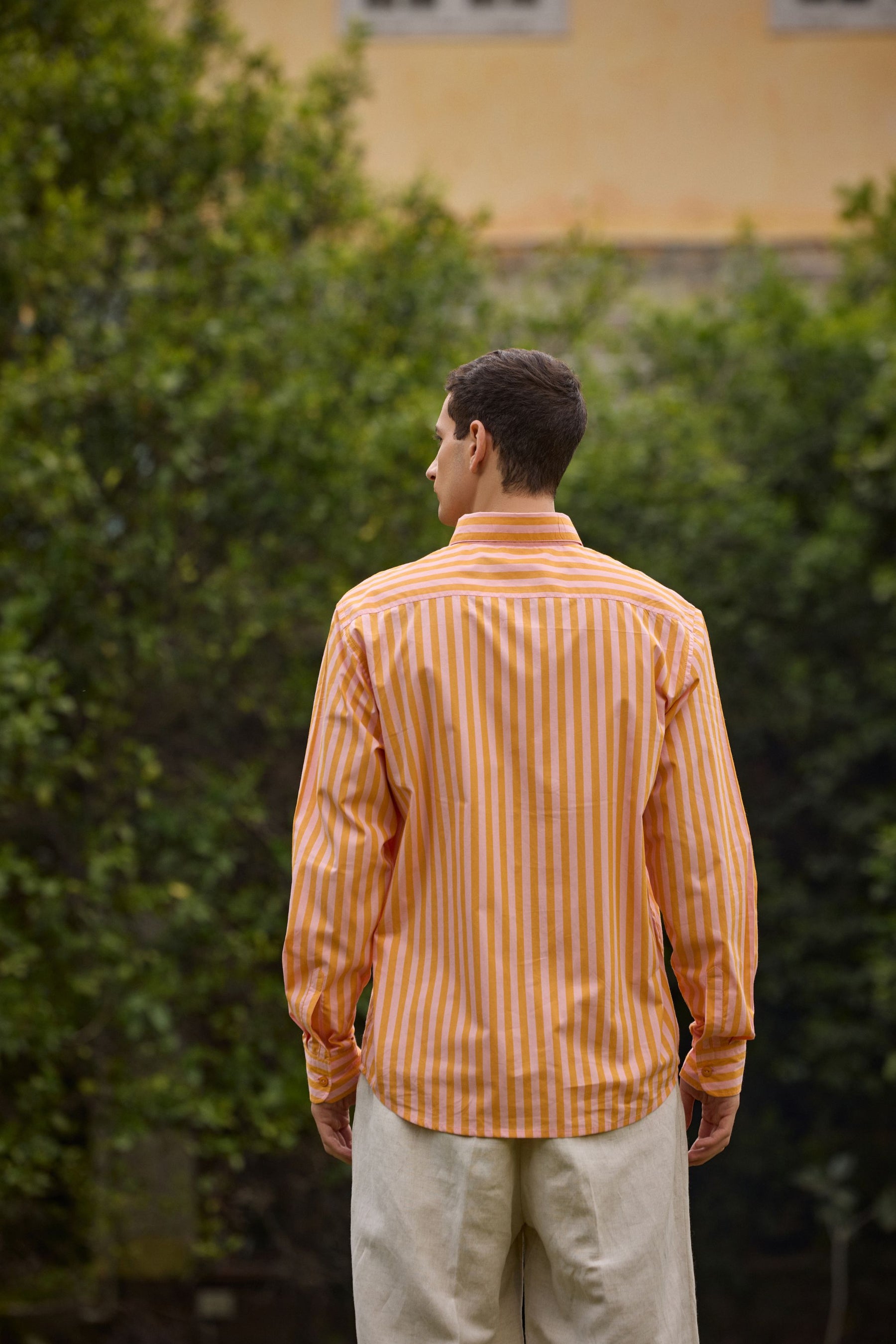 Orange Pink Striped Cotton Shirt