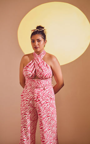 Pink Abstract Print Top and Trouser Set