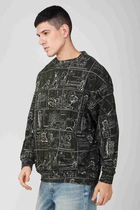 Garfield: Comic Book Printed Oversized Men's Sweatshirt