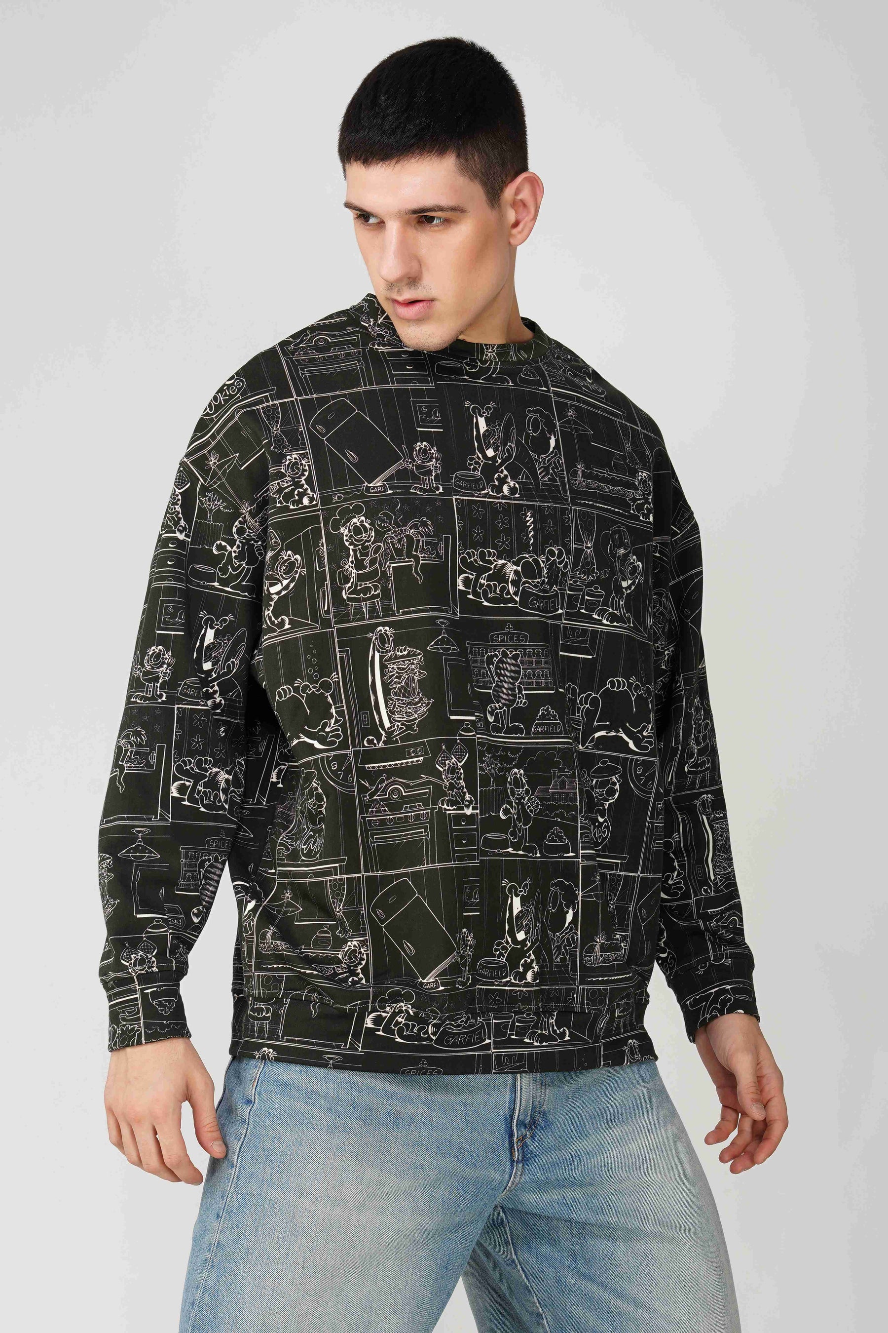 Garfield: Comic Book Printed Oversized Men's Sweatshirt