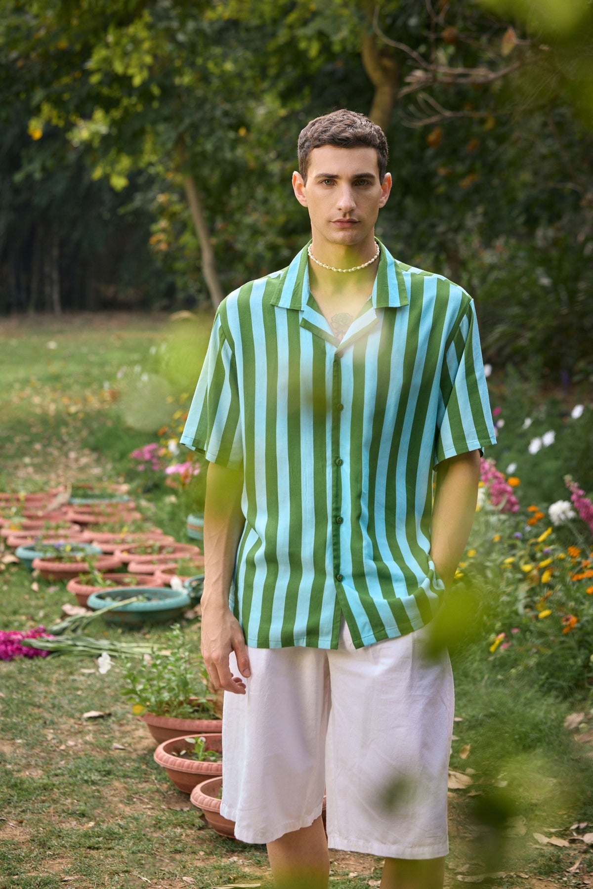 Vibrant Green-Striped Shirt