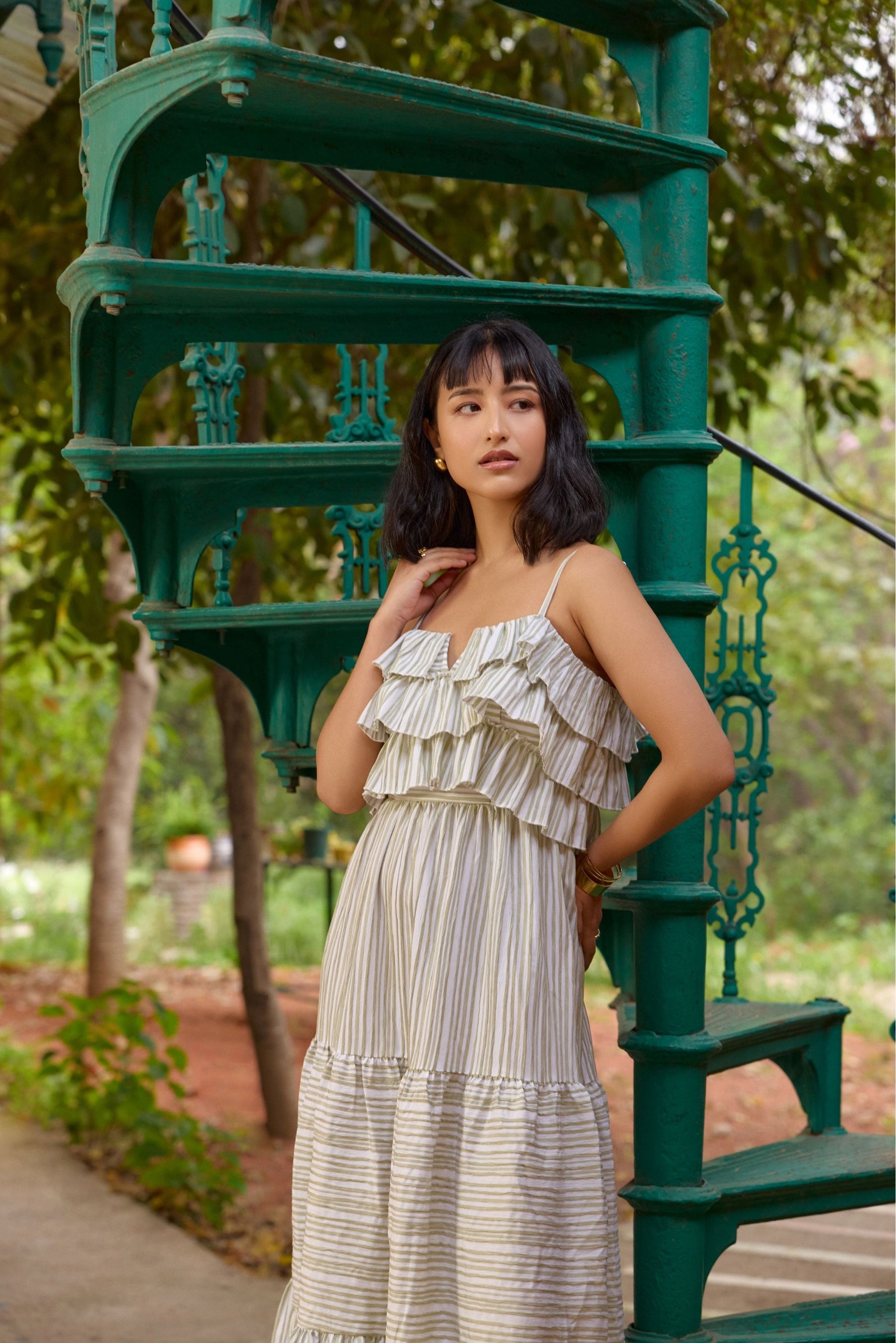 Striped Ruffle Tiered Maxi Dress