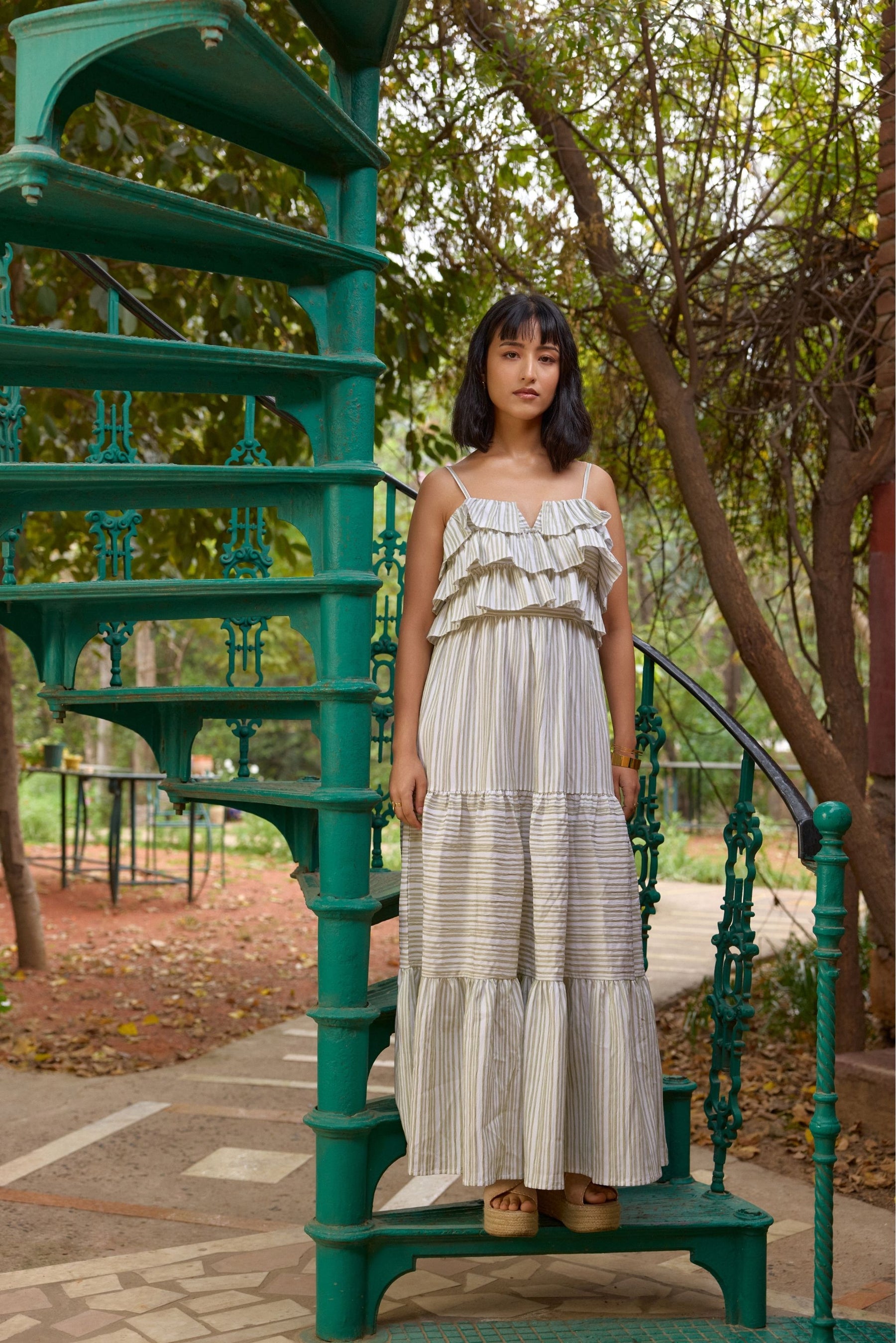 Striped Ruffle Tiered Maxi Dress