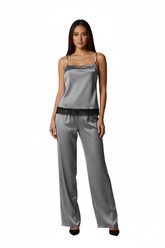 Silver Satin Wide-Leg Pants
