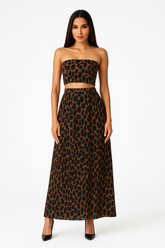 Brown Animal Print Tube Top & Maxi Skirt with Scarf
