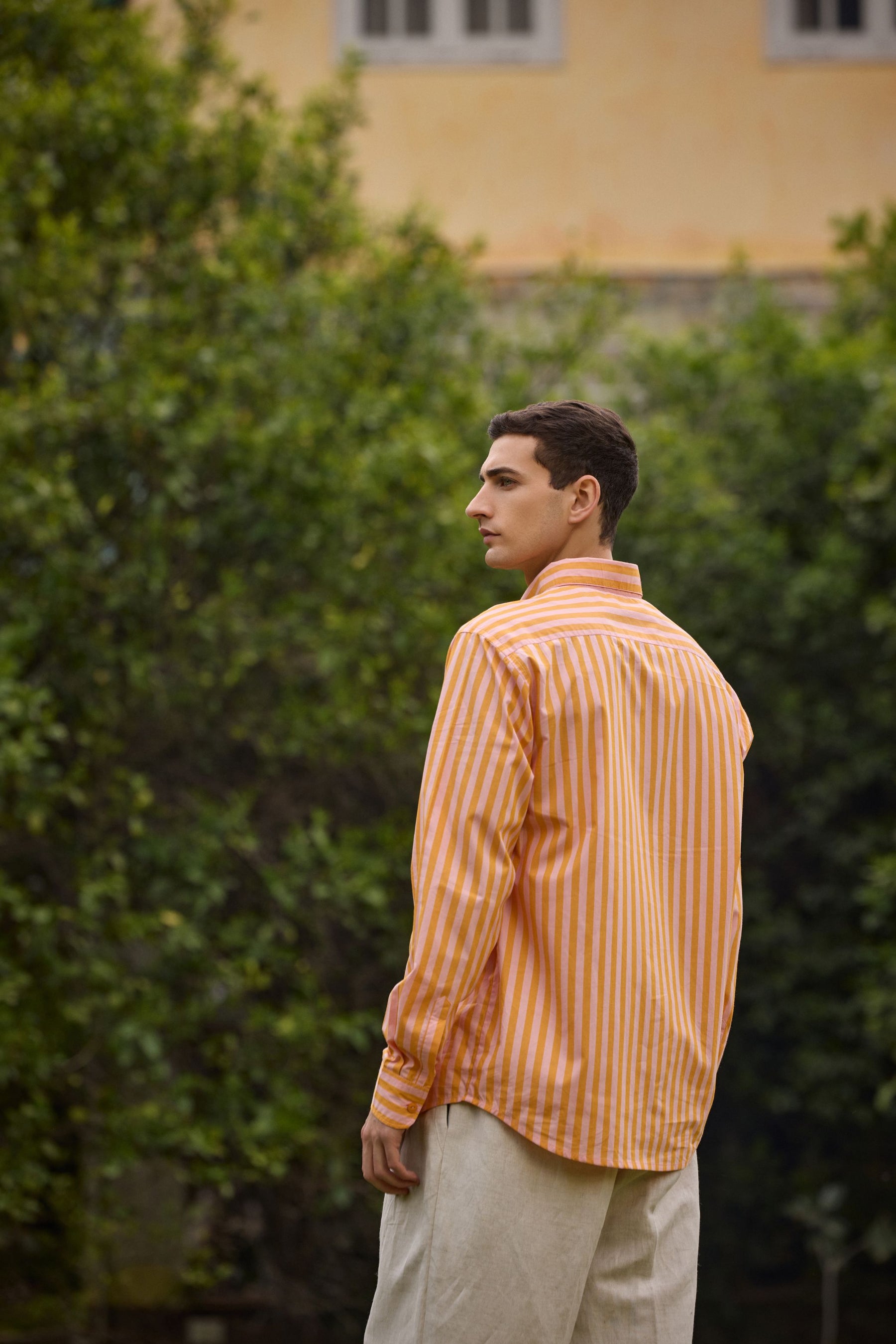 Orange Pink Striped Cotton Shirt