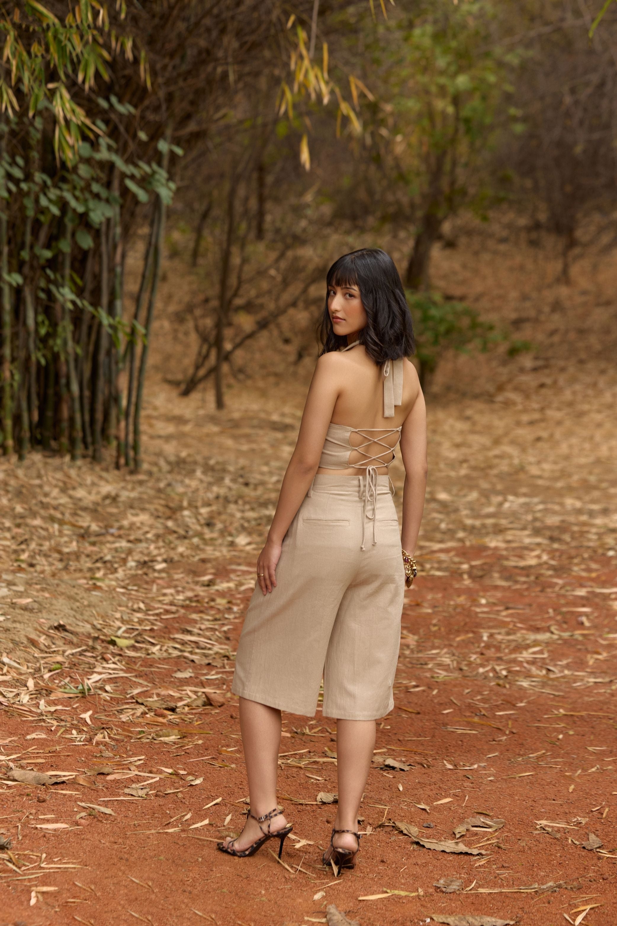 Beige Halter Neck Waistcoat